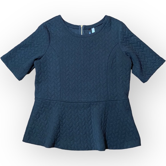 2 for $35 Kensie Black Quilted Peplum T-shirt w Gold Zipper Size Large - Picture 3 of 7